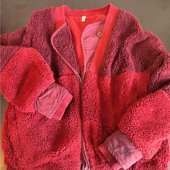 free people movement Jackets & Blazers - Cozy Red and Purple Sherpa Jacket